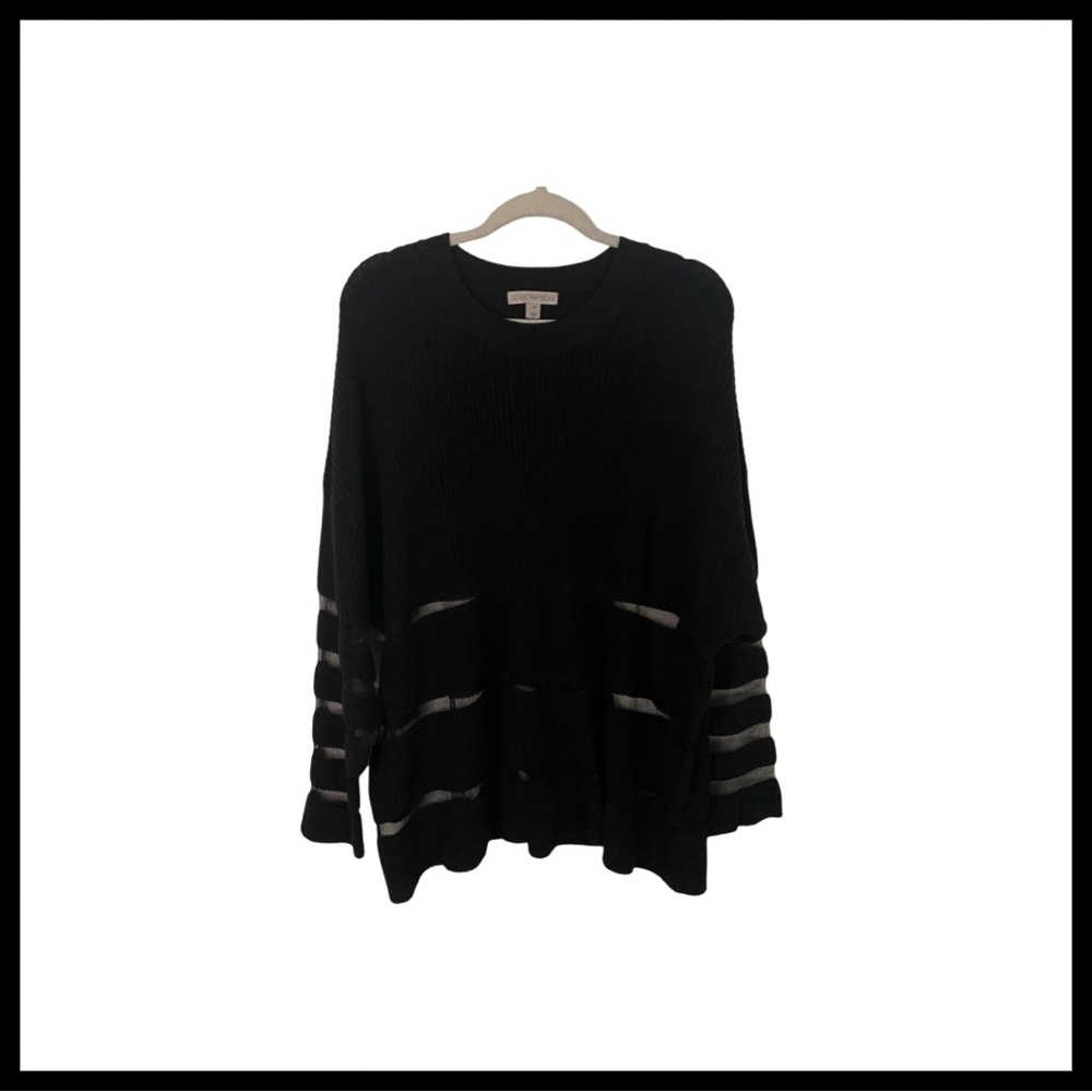 12 Thompson Striped Oversized Mesh Crewneck Knit Sweater